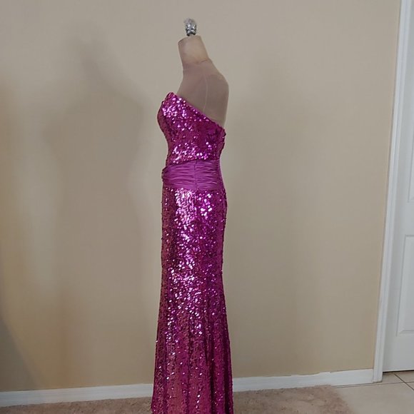 Glamorous Strapless Fuchsia Sequin Gown - Picture 2 of 6